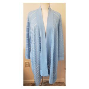 Exclusively Misook High Low Asymmetrical Cardigan Size- L Petite Sky Blue